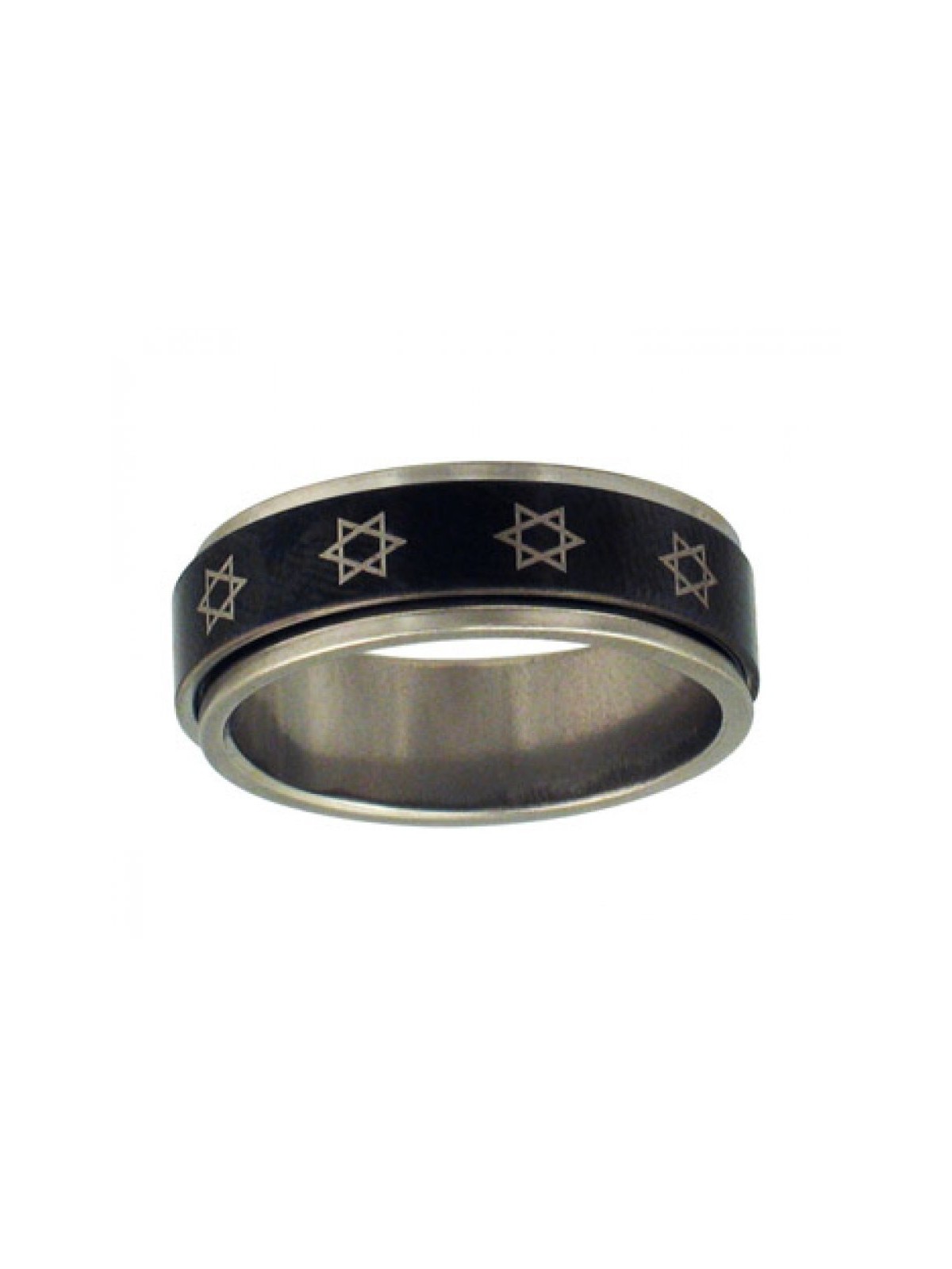 Stainless Steel Black Revolving Star of David Ring | Jewish Rings