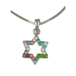 Star of David with multicolor stones Rhod... | Jewish Gift from Israel