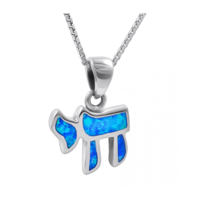 Chai Necklace Hebrew Letter Opal Stone ... | Chai Necklaces & Pendants
