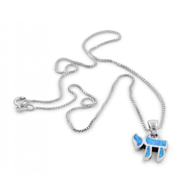 Chai Necklace Hebrew Letter Opal Stone ... | Chai Necklaces & Pendants