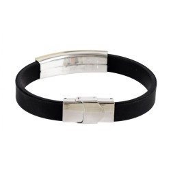 Black Rubber Wristband Bracelet with Gold... | Israeli Fashion Jewelry