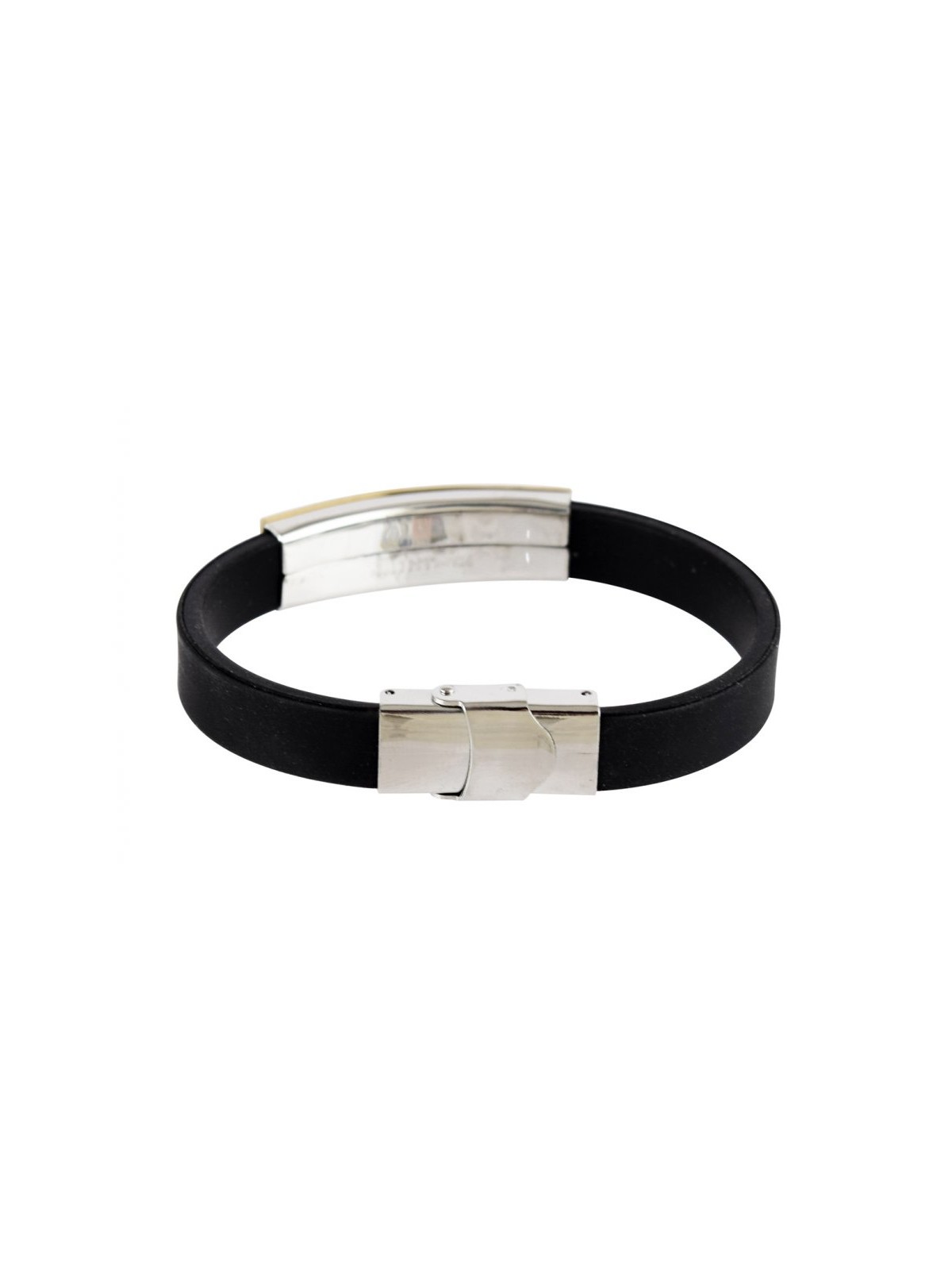 Black Rubber Wristband Bracelet with Gold... | Israeli Fashion Jewelry