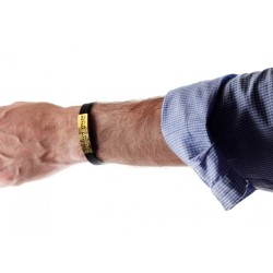 Black Rubber Wristband Bracelet with Gold... | Israeli Fashion Jewelry