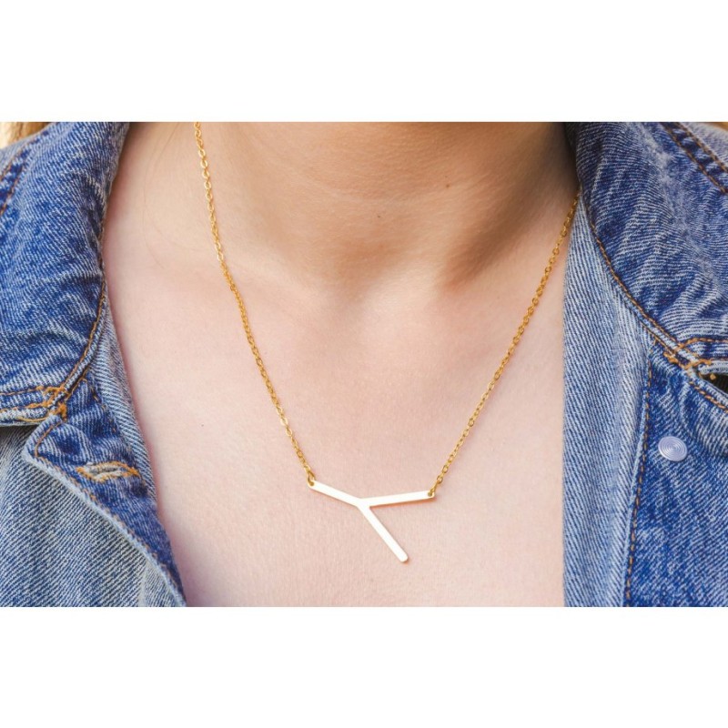 Collier latéral en acier inoxydable plaqué or... | Bijoux de mode israéliens