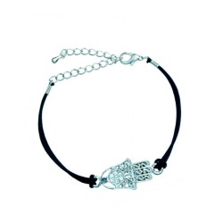 Rhodium Hamsa Bracelet on Leather Cord | Jewish Gift from Israel