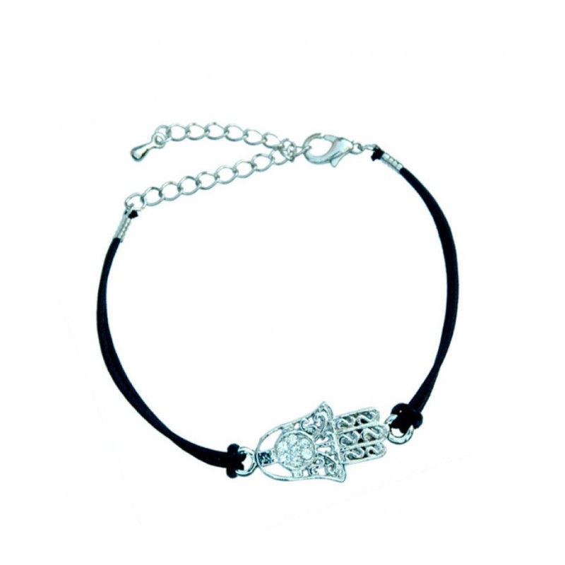 Rhodium Hamsa Bracelet on Leather Cord | Jewish Gift from Israel
