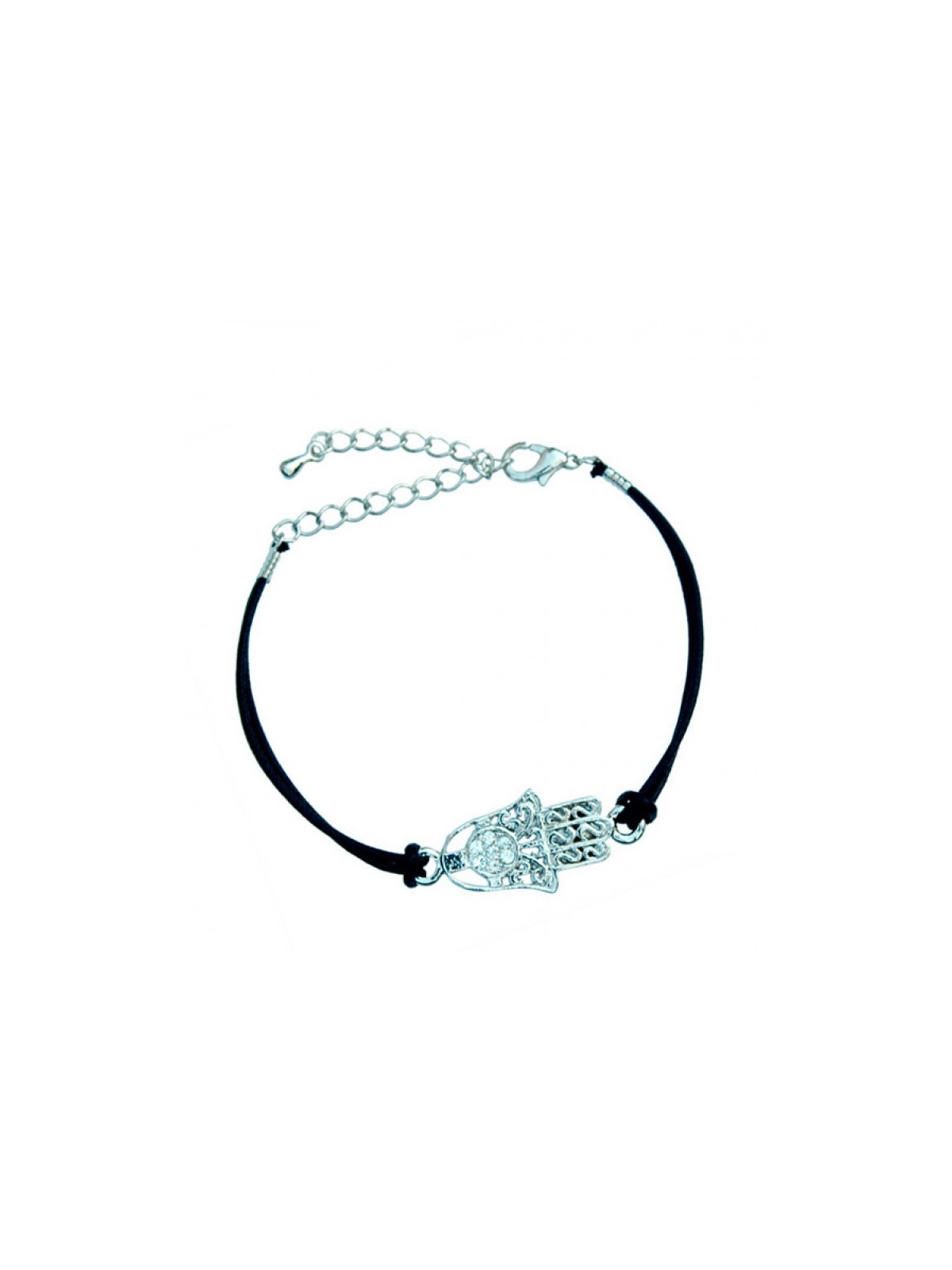 Rhodium Hamsa Bracelet on Leather Cord | Jewish Gift from Israel