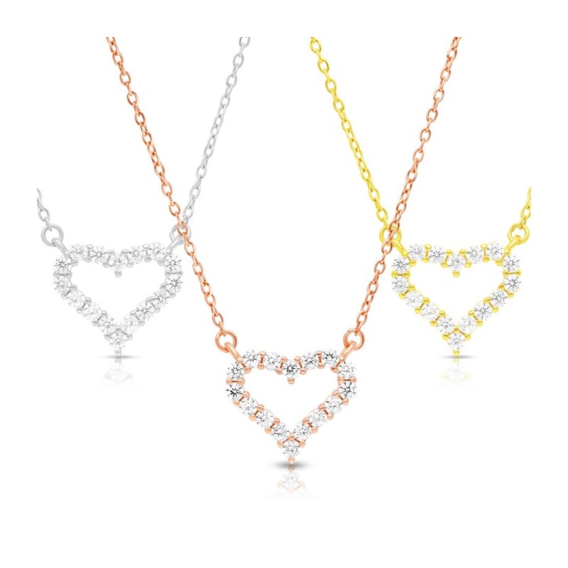 Collier en argent sterling avec cœur en zircon... | Bijoux de mode israéliens