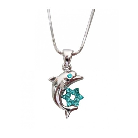 Rhodium Pendant Necklace Dolphin with Gle... | Jewish Gift from Israel