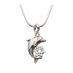 Rhodium Pendant Necklace Dolphin with Gle... | Jewish Gift from Israel