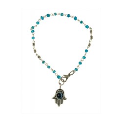Bracelet Kabbale en perles avec breloque Hamsa décorative bleu clair