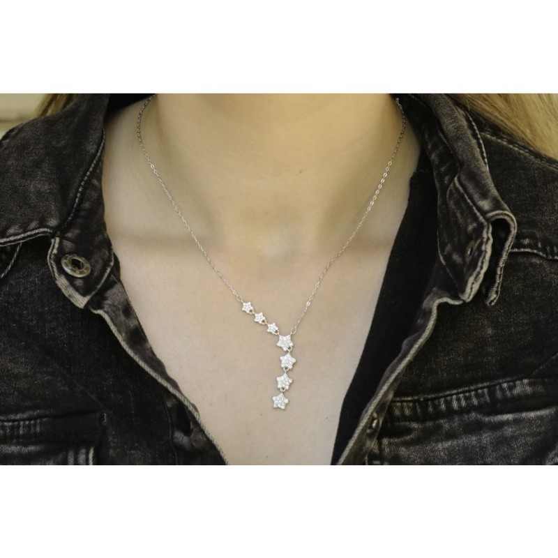 Sterling Silver Lariat Necklace Zircon St... | Israeli Fashion Jewelry