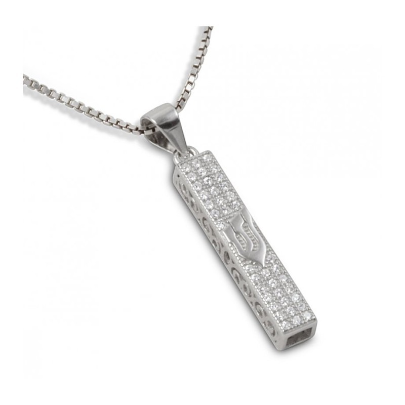Small Square Mezuzah Necklace Pendant in ... | Jewish Gift from Israel