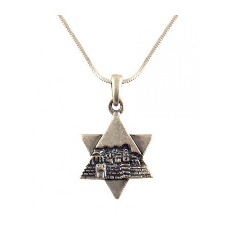 Rhodium Antique Finish Star of David Jeru... | Jewish Gift from Israel