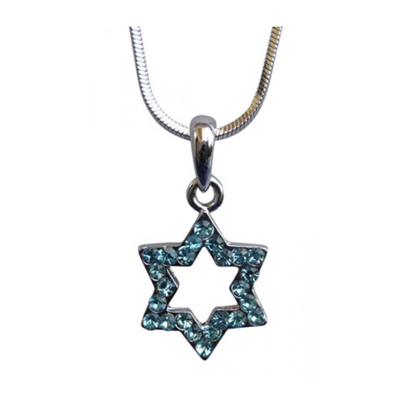 Star of David with light blue stones Rhod... | Jewish Gift from Israel