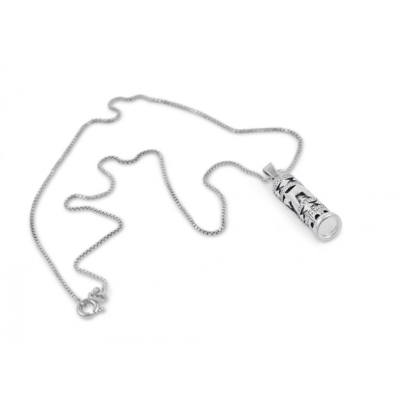 Mezuzah Necklace Hebrew Chai Pendant Sign... | Jewish Gift from Israel