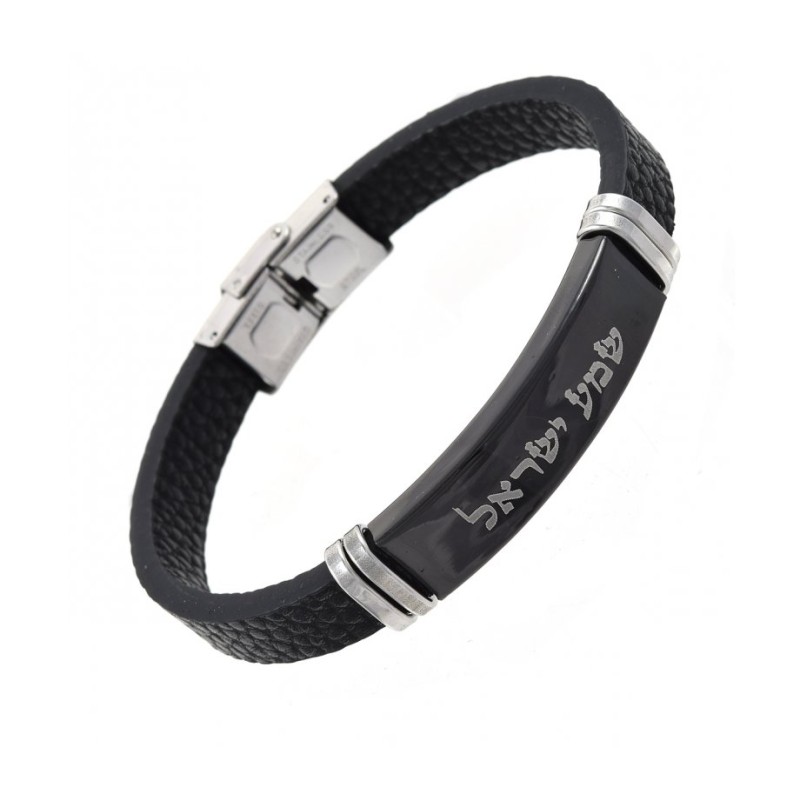 Leather Style Black Bracelet with Metal Pla... | Bracelets - up to $10