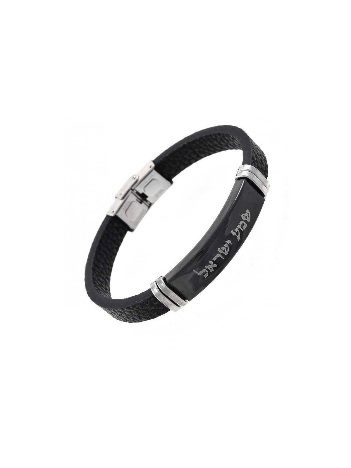 Leather Style Black Bracelet with Metal Pla... | Bracelets - up to $10