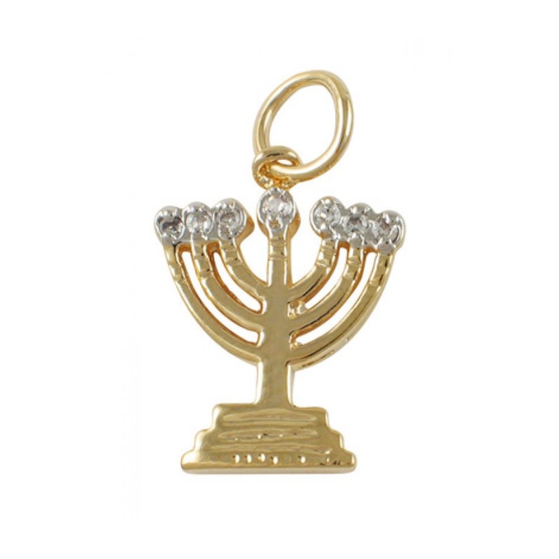 Gold Filled Zirconium Two Tone Menorah Pendant | Menorah Pendants