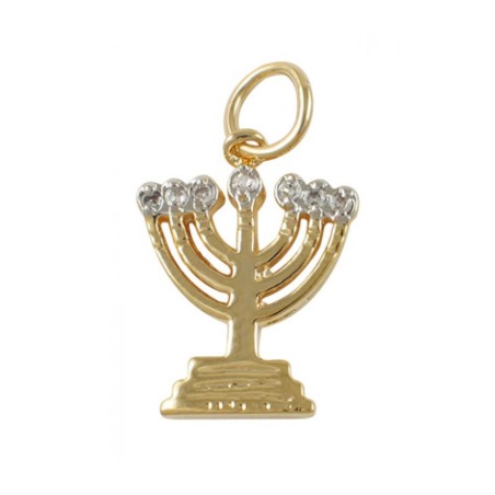 Gold Filled Zirconium Two Tone Menorah Pendant | Menorah Pendants