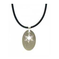 Stainless Steel Round IDF necklace on Rubber Cord | Israeli Army