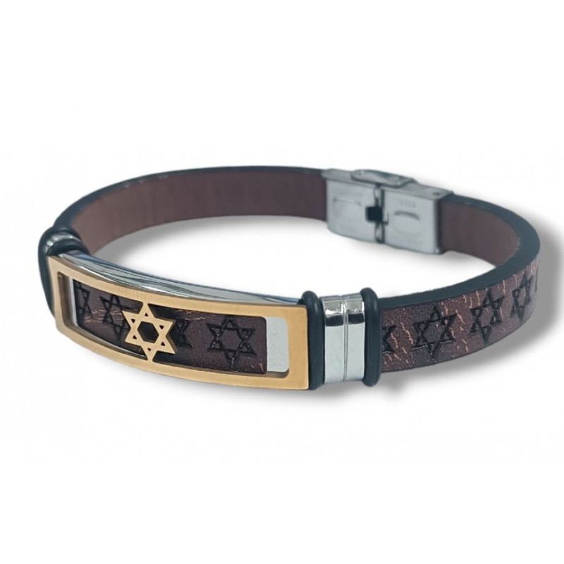Brown Leather Bracelet Stars of David Cente... | Bracelets - up to $10