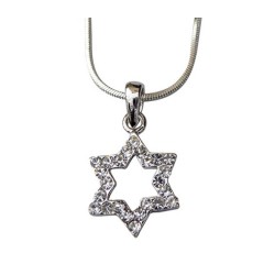 Etoile de David avec pierres blanches Rhodium N... | Cadeau juif d'Israël