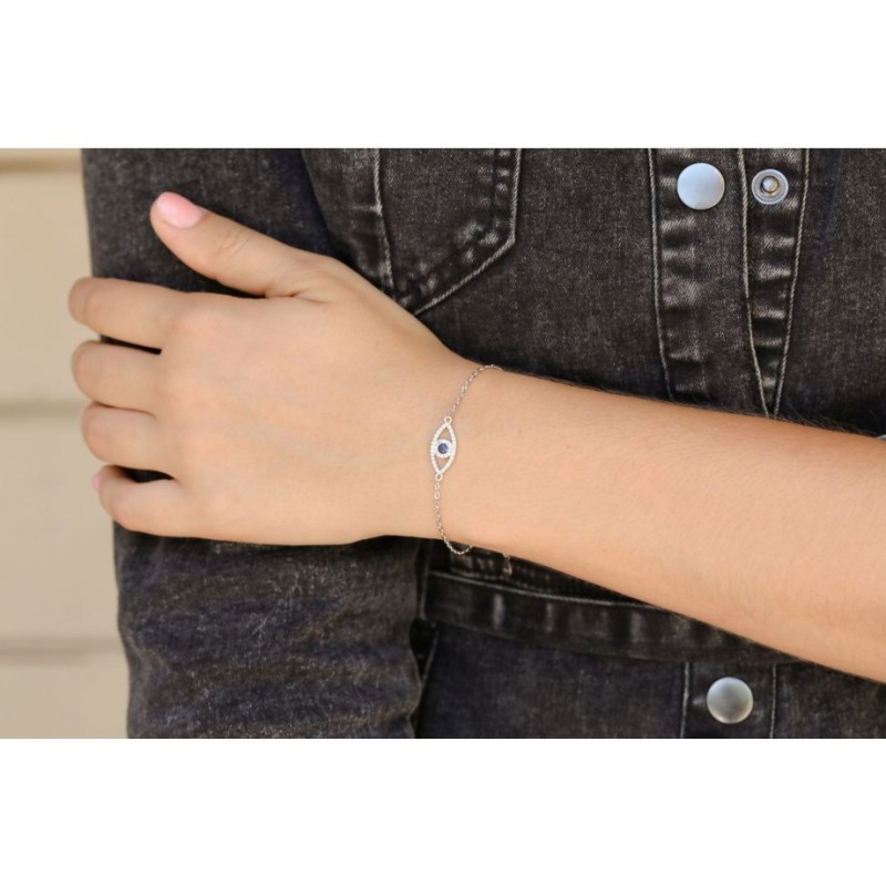 Sterling Silver Bracelet with Blue Evil E... | Israeli Fashion Jewelry