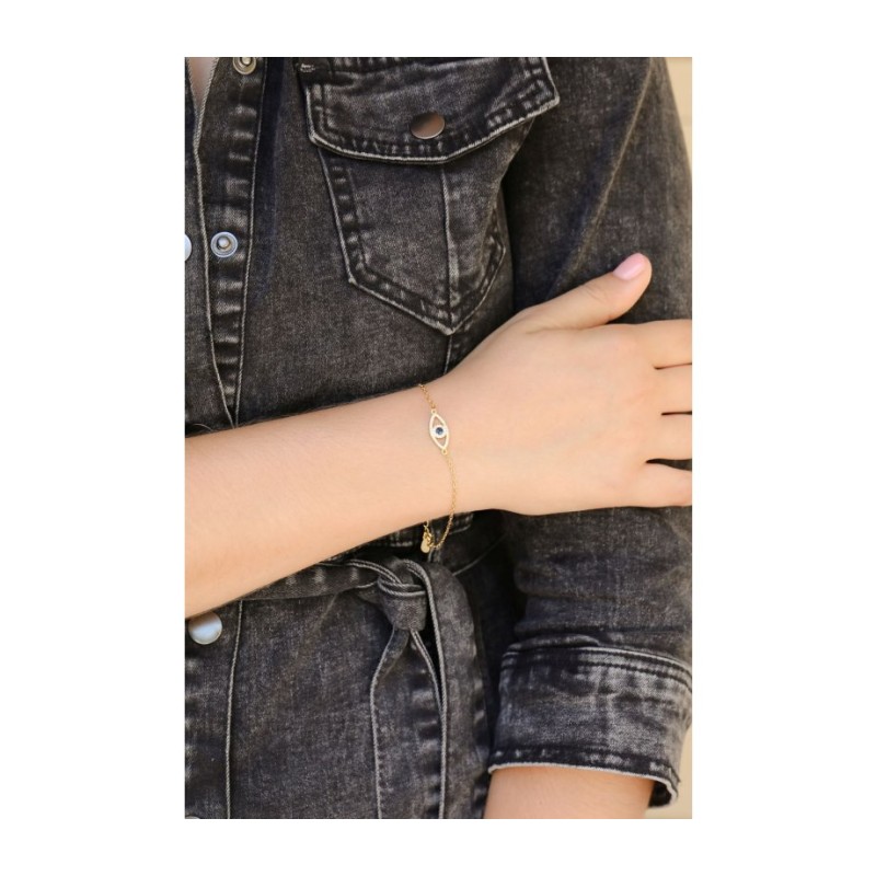 Sterling Silver Bracelet with Blue Evil E... | Israeli Fashion Jewelry