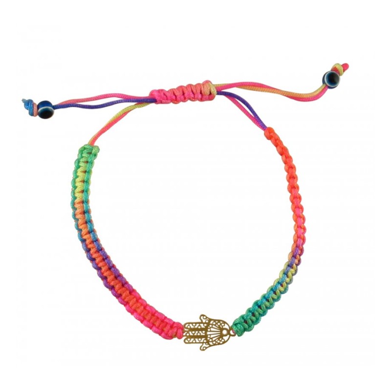 Neon Multicolor Braided Cord Bracelet Gol... | Jewish Gift from Israel