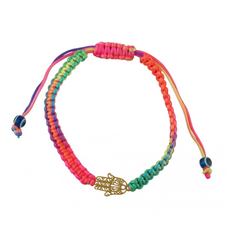 Neon Multicolor Braided Cord Bracelet Gol... | Jewish Gift from Israel