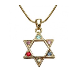 Rhodium Pendant Necklace Gold Star of Dav... | Jewish Gift from Israel