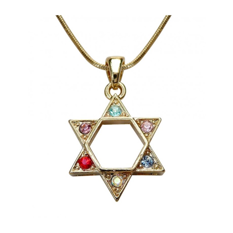 Rhodium Pendant Necklace Gold Star of Dav... | Jewish Gift from Israel