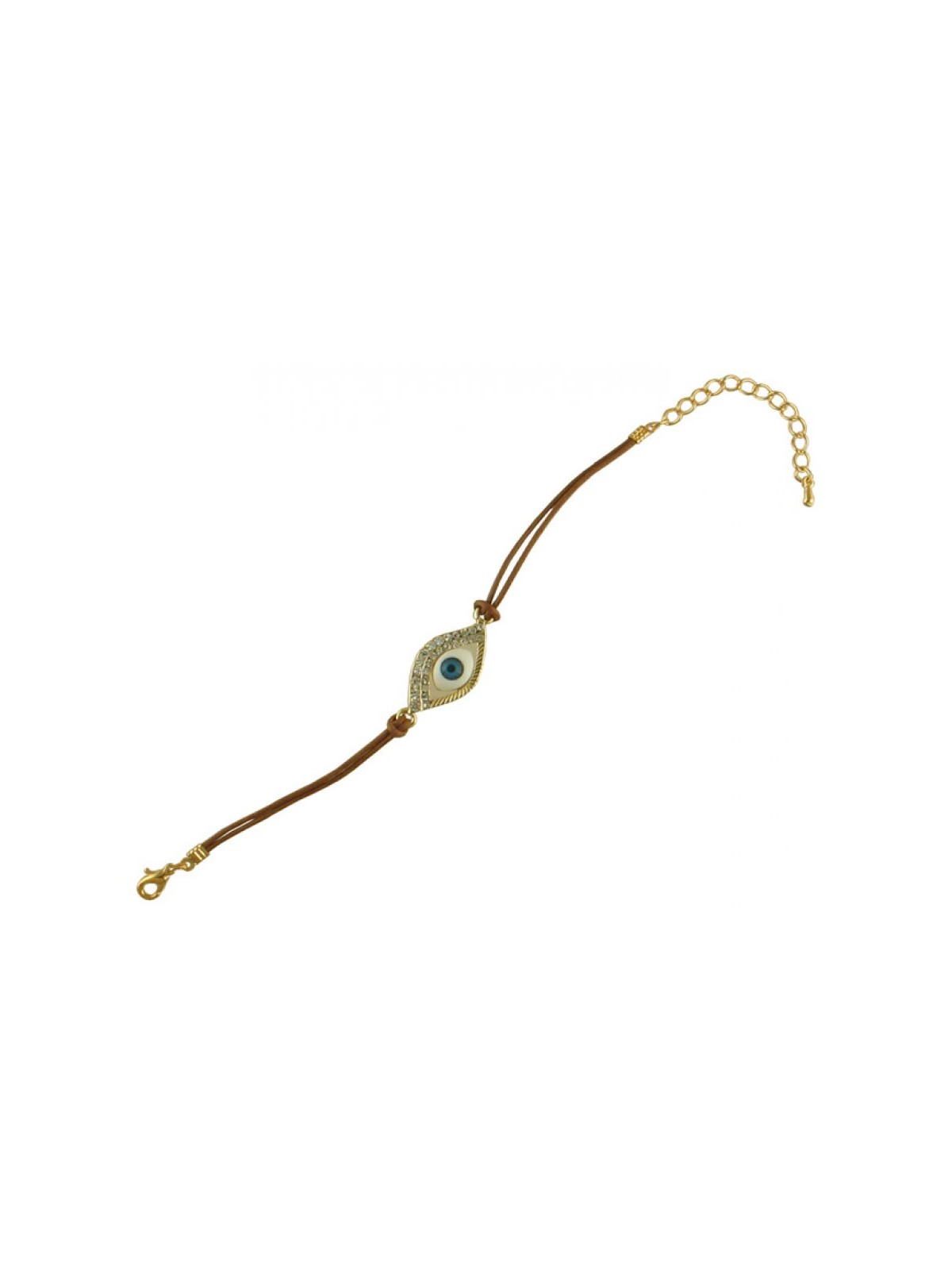 Gold color Enamel eye bracelet on brown l... | Jewish Gift from Israel