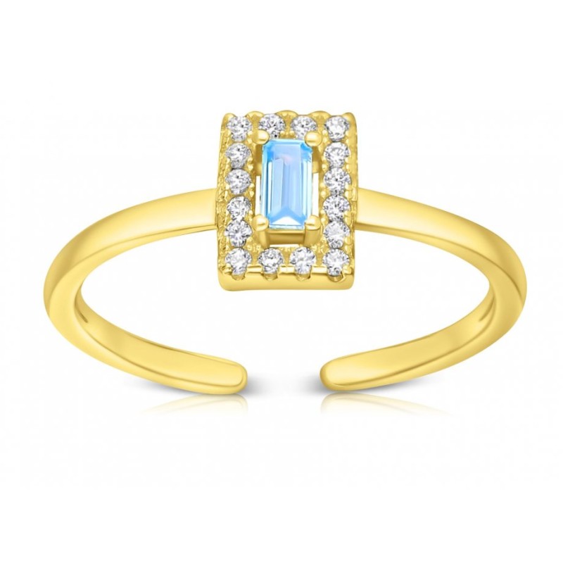 Gold Plated Sterling Silver Ring Blue Zircon in Cent... | Jewish Rings