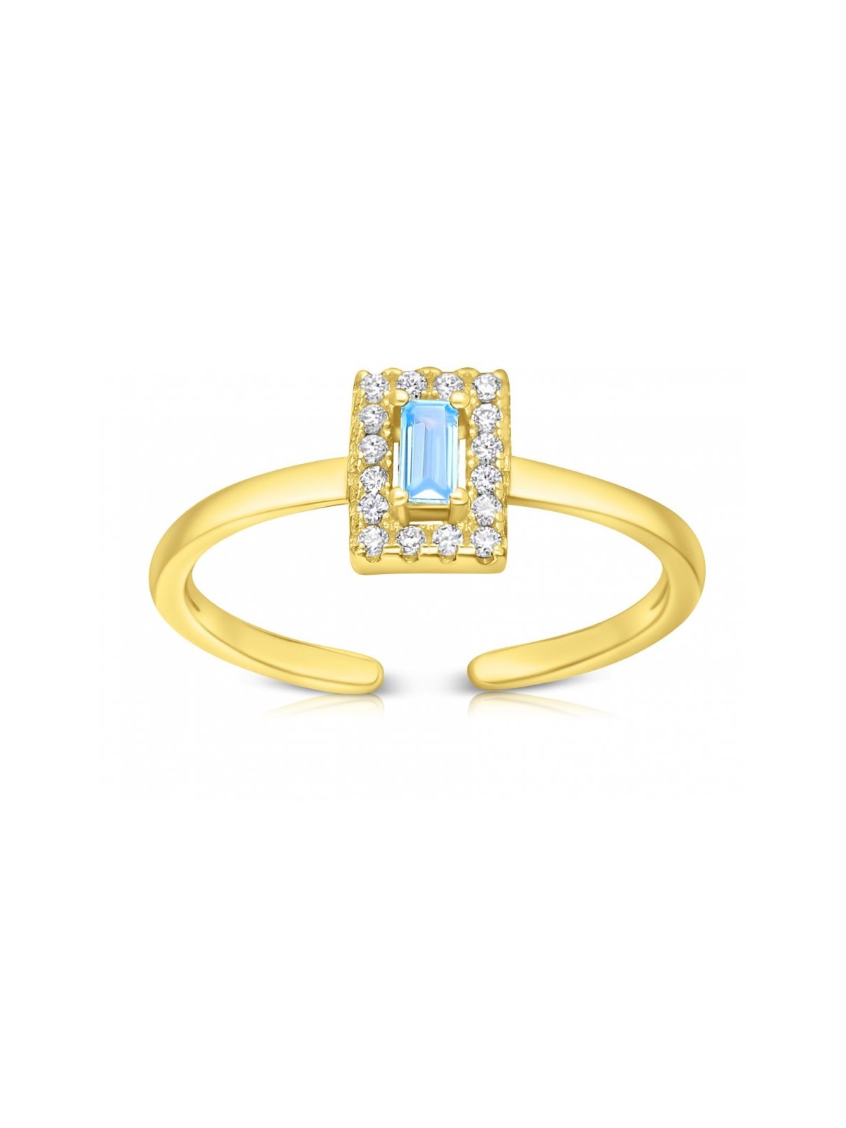 Gold Plated Sterling Silver Ring Blue Zircon in Cent... | Jewish Rings