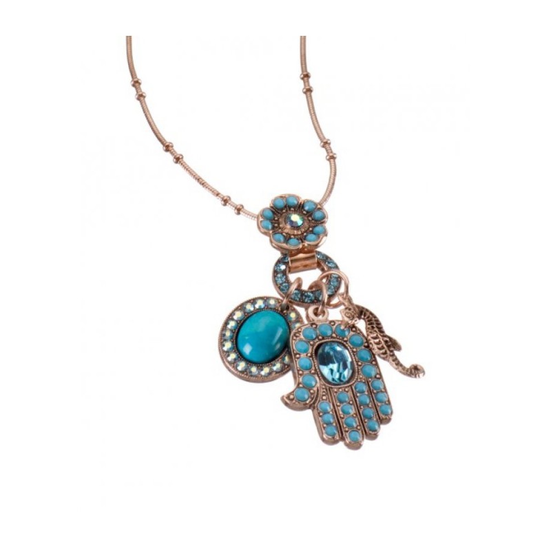 Amaro Oriental Hamsa et Hippocampe et Turquoise avec... | Collier Hamsa