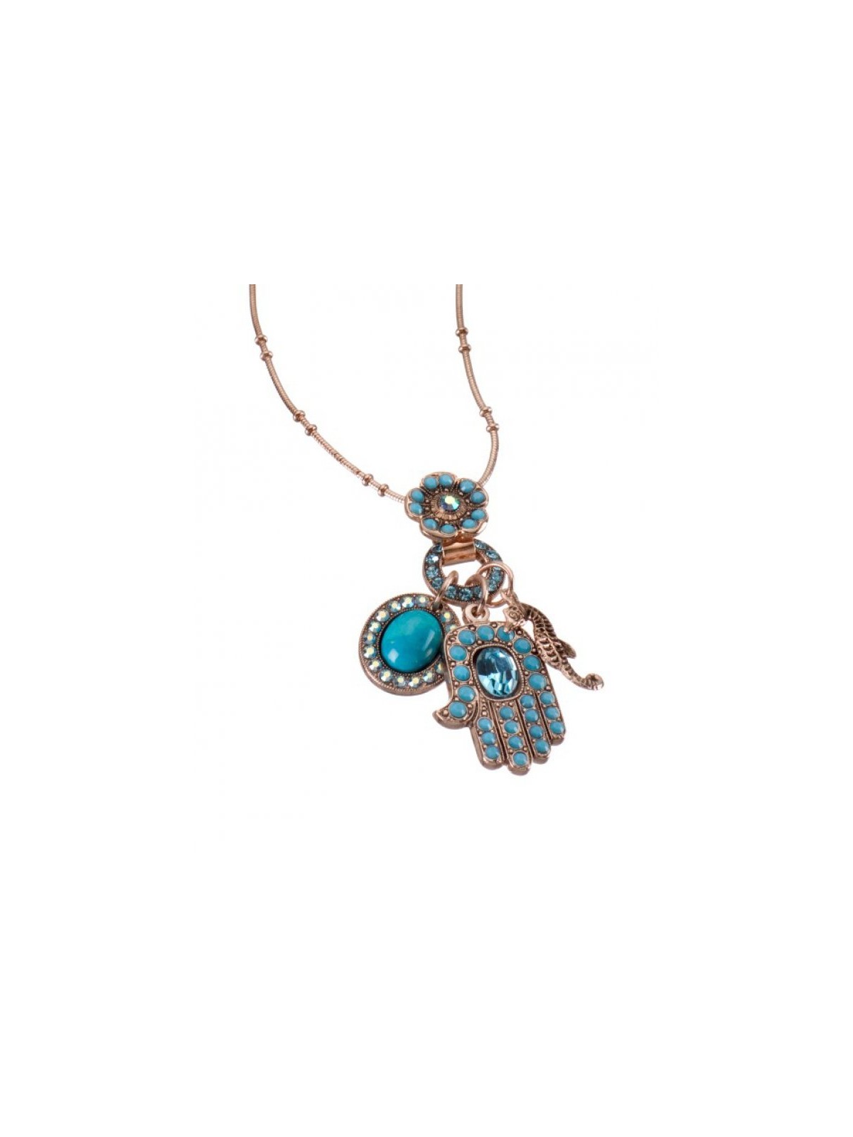 Amaro Oriental Hamsa and Seahorse and Turquoise wi... | Hamsa Necklace