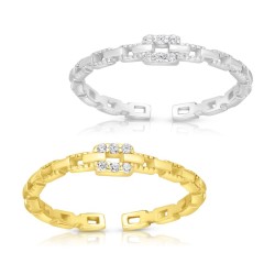 Sterling Silver Adjustable Ring with Zircons Links M... | Jewish Rings