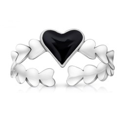 Bague réglable en argent sterling avec cœurs noirs... | Anneaux juifs