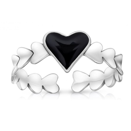 Sterling Silver Adjustable Ring of Hearts Black Hear... | Jewish Rings