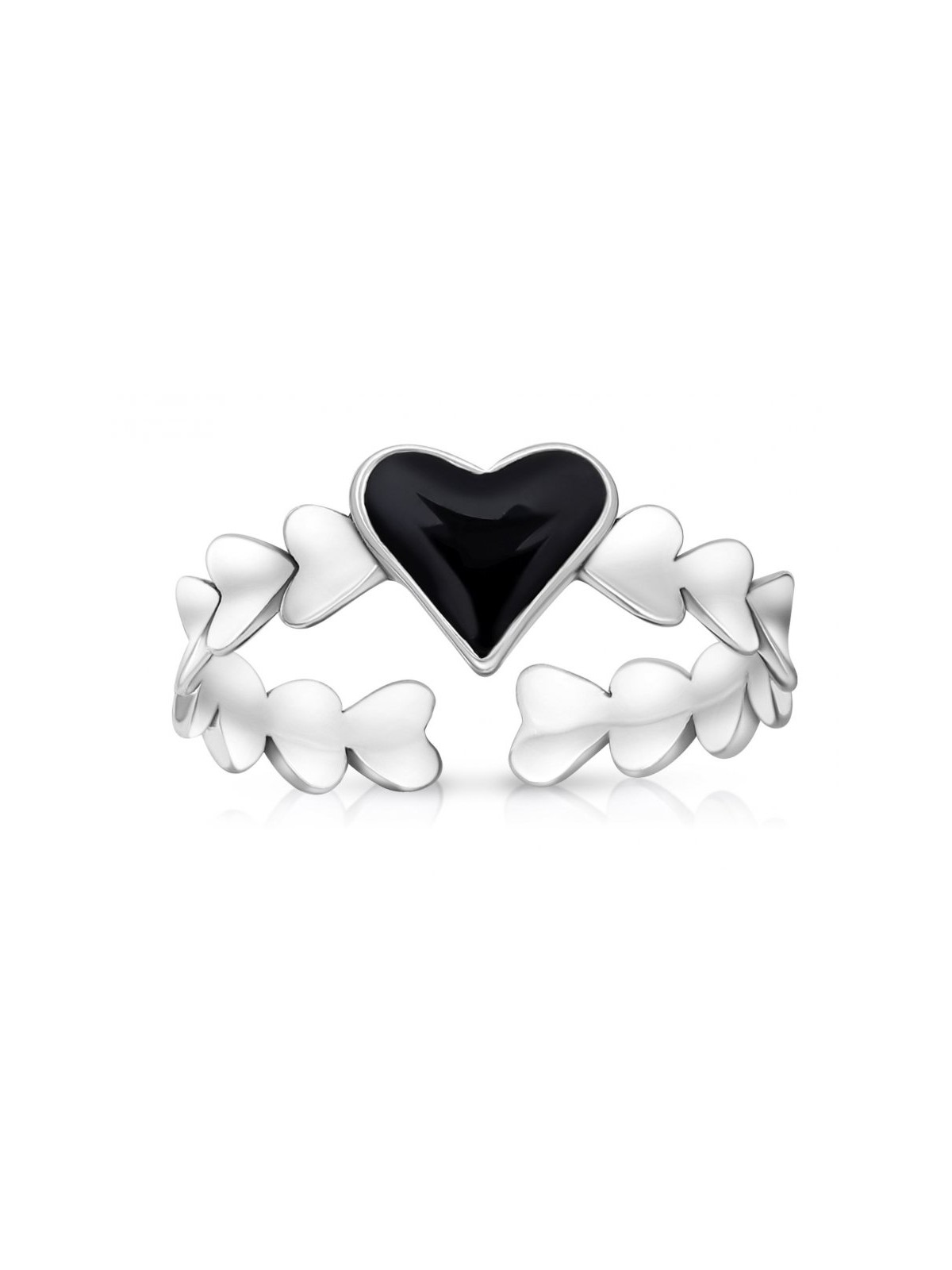 Sterling Silver Adjustable Ring of Hearts Black Hear... | Jewish Rings
