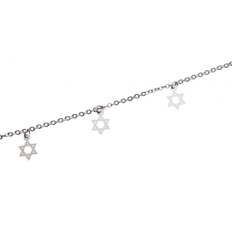 Anklet Silver Rhodium with Silver Stars of David | Judaica Anklets