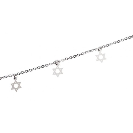 Bracelet de Cheville Argent Rhodié avec Étoiles de David Argentées | Bracelets de cheville Judaica