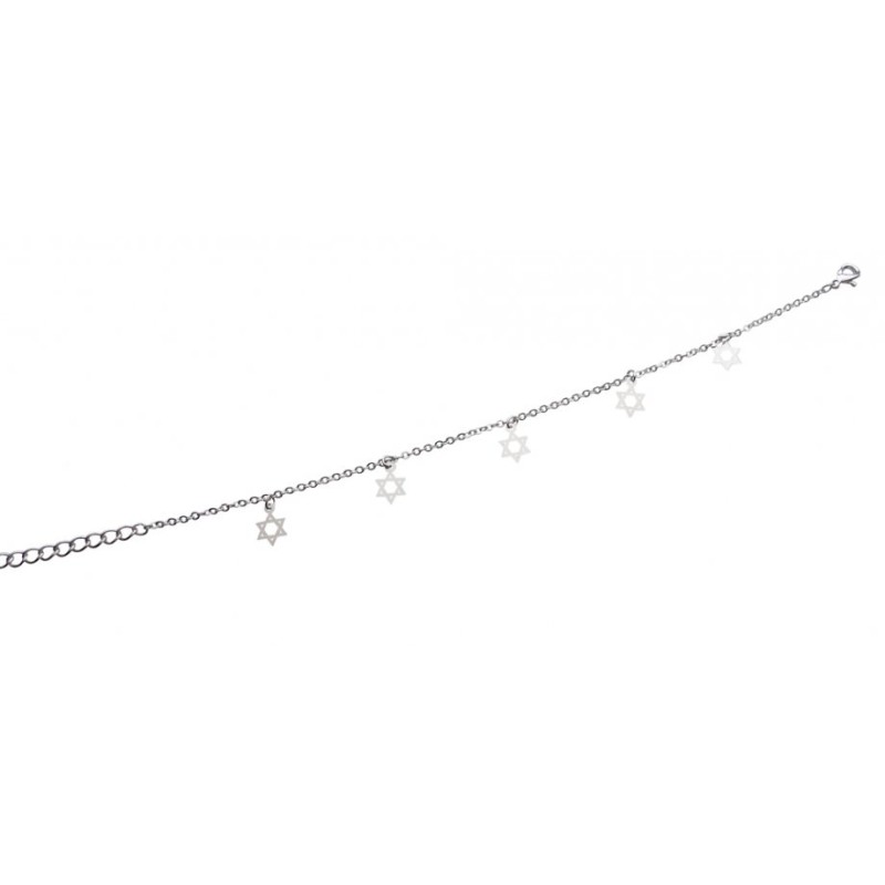 Bracelet de Cheville Argent Rhodié avec Étoiles de David Argentées | Bracelets de cheville Judaica