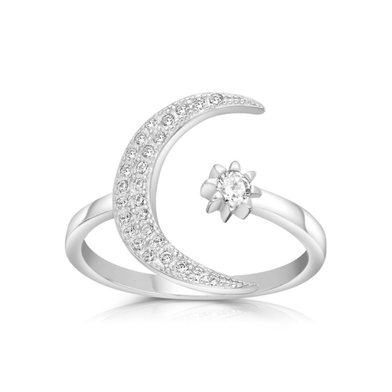 Sterling Silver Adjustable Ring with Zircons Crescen... | Jewish Rings