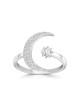 Bague réglable en argent sterling avec croissant de zircons... | Anneaux juifs