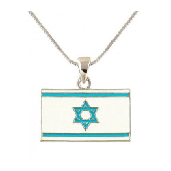 Collier pendentif rhodium Drapeau bleu d’Israël | Cadeau juif d'Israël