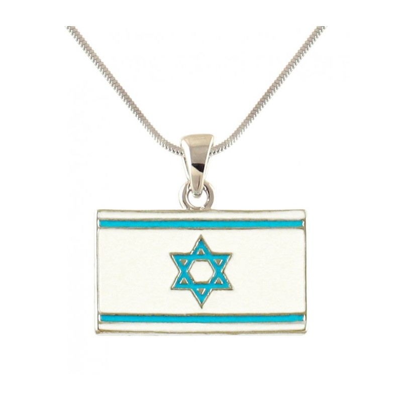 Rhodium Pendant Necklace Blue Flag of Israel | Jewish Gift from Israel