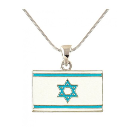 Rhodium Pendant Necklace Blue Flag of Israel | Jewish Gift from Israel